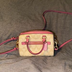 Coach Rowan Pink and Tan Mini Bag with Gold Hardware